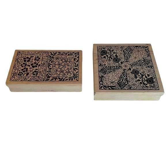 Magenta Floral Abstract Wood Rubber Stamps Set of 2 Large Canada Art - Picture 5 of 9